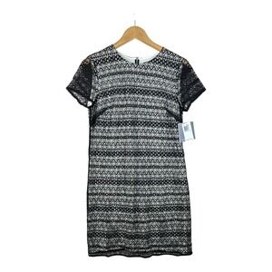 NWT Tegan Women's Dress Black Lace‎ Overlay Short Sleeve Shift Dress Size 6